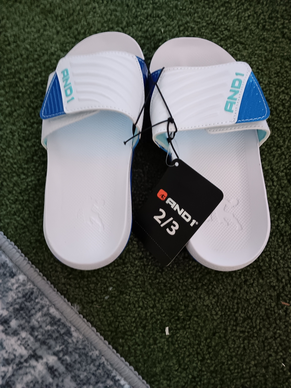 And1 White and Blue Kids Slide Sandals